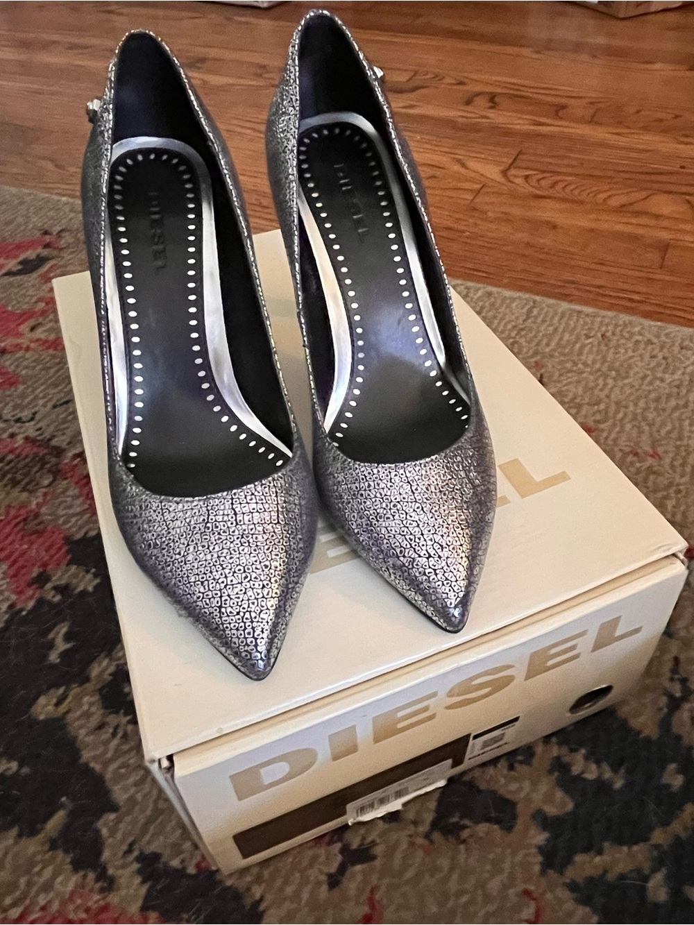 Diesel Metallic Textured Pointed-Toe Pumps